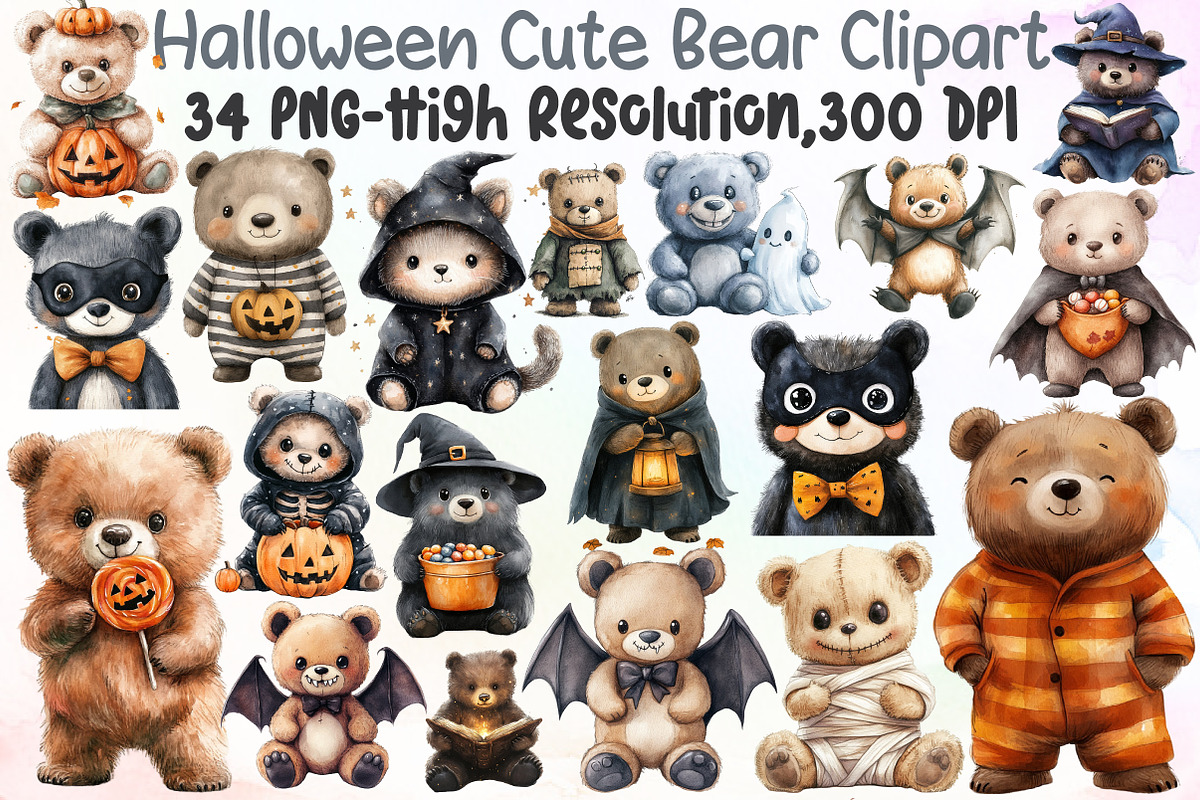 Halloween Cute Bear Clipart, an Illustration by Sublimation Artist (Photo 1 of 6)