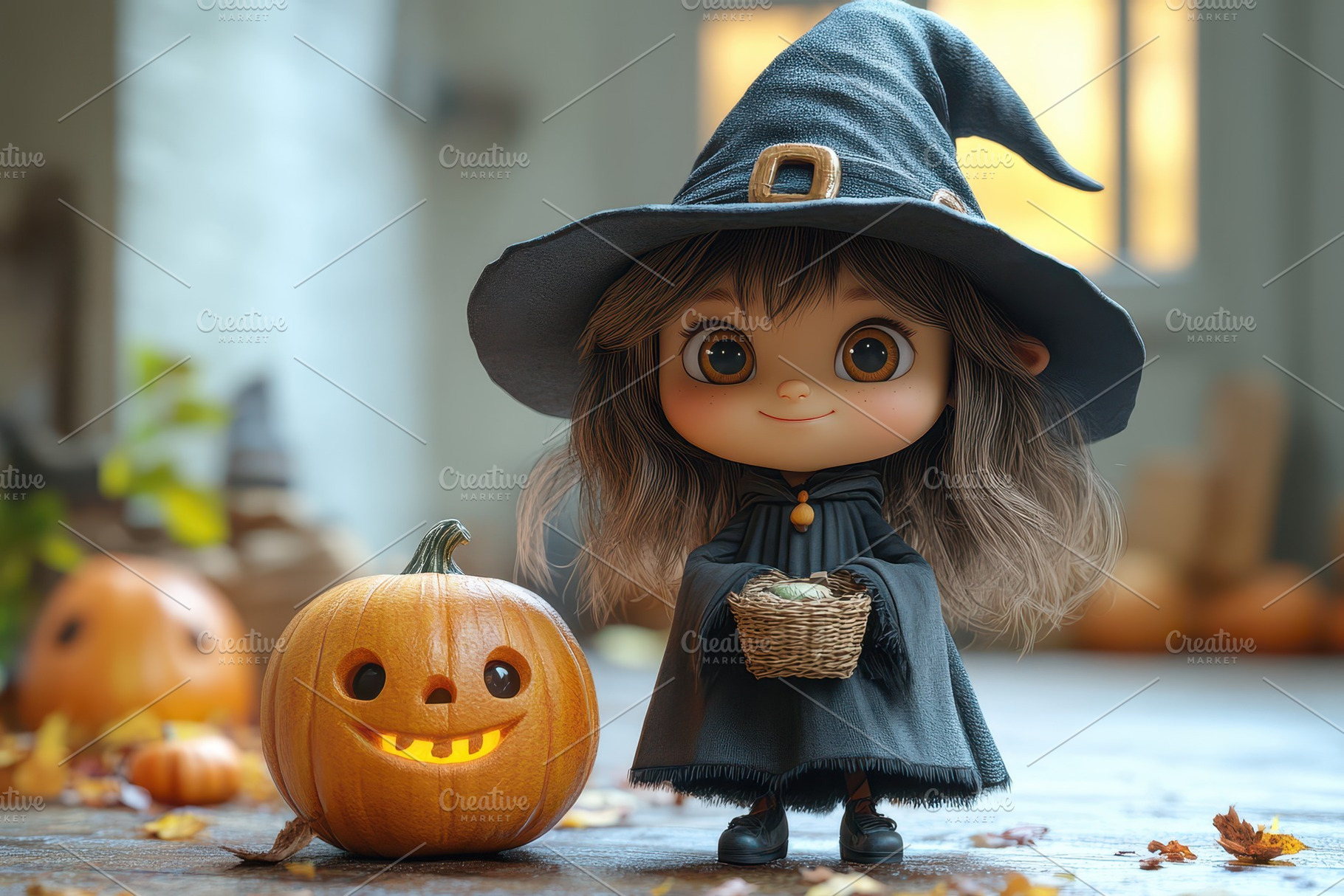 Cute girl doll dressed as a witch wi, a Photo by Tanuart