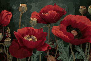 Red flowers in a dark field setting, a Photo by Beautiful things