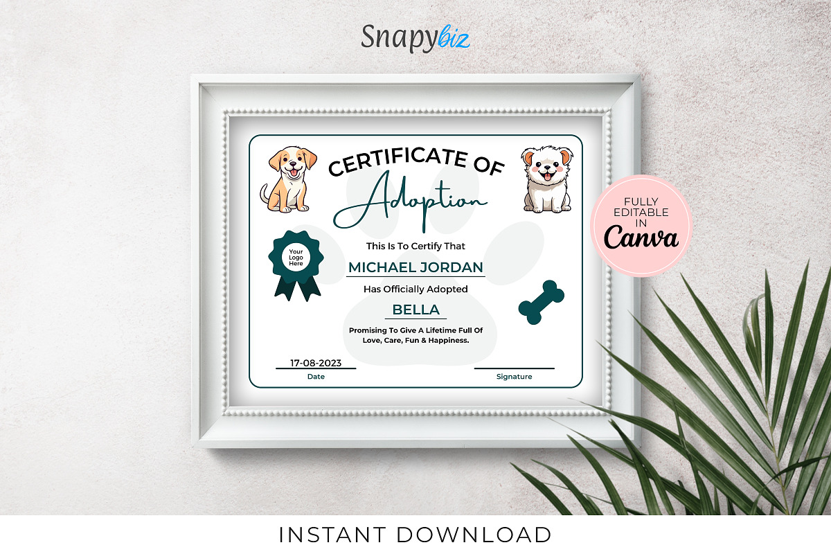 Cat Dog Pet Adoption Certificate, a Templates & Theme by Snapybiz (Photo 1 of 9)