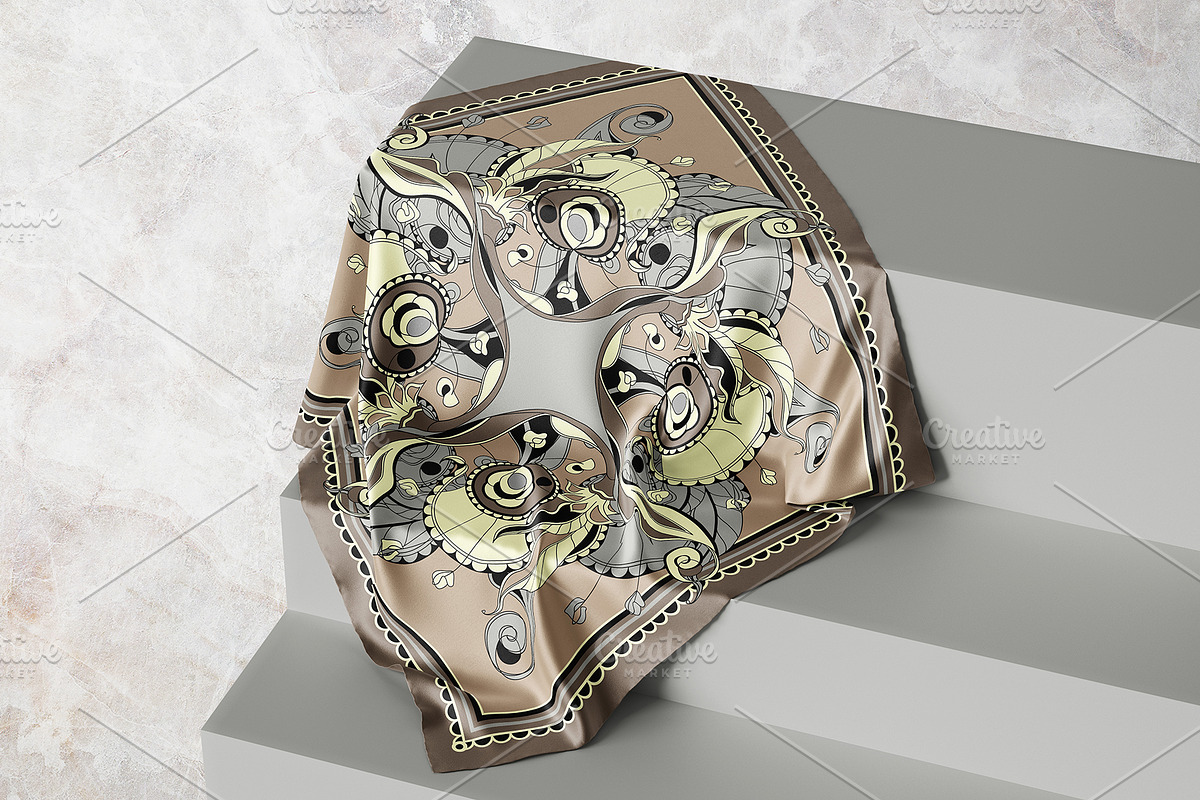 Ivory & Taupe Art Nouveau Silk Scarf, an Object Graphic by ilustrinna (Photo 8 of 9)