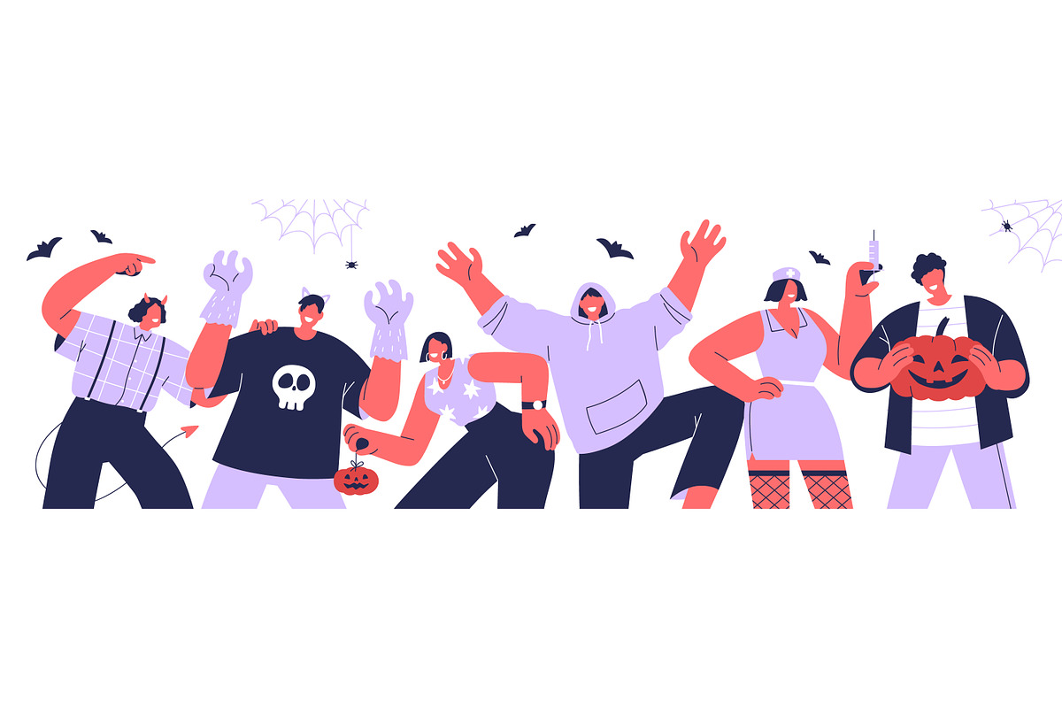 People at Halloween party banners, a Seasonal Illustration by Good Studio (Photo 2 of 3)