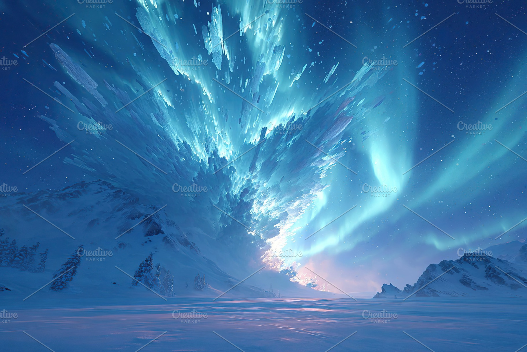 Spectacular display of northern lights illuminating a snowy landscape at night, a Photo by AlyaAnd