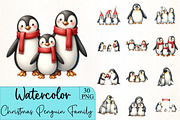 Christmas Penguin Family Clipart, an Illustration by CrexoraLab (Thumbnail 1 of 5)