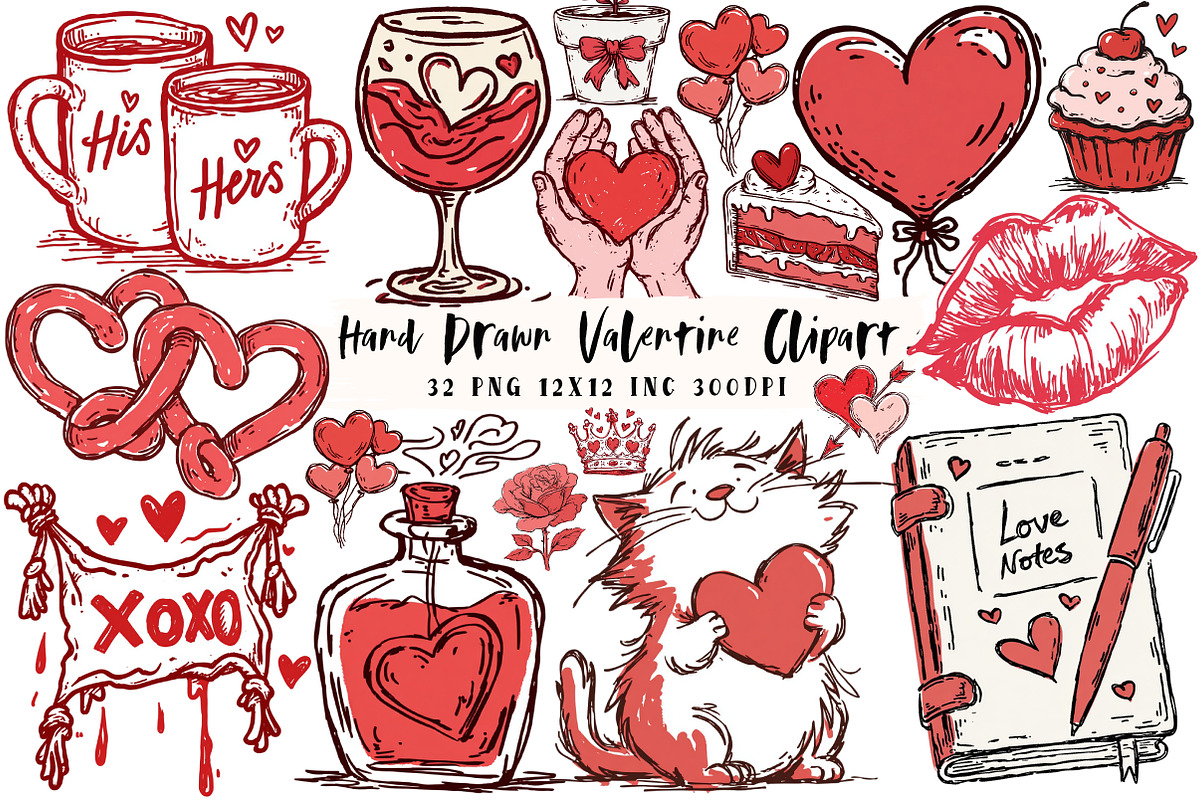 Hand Drawn Valentine Clipart, an Illustration by OK Design (Photo 1 of 6)
