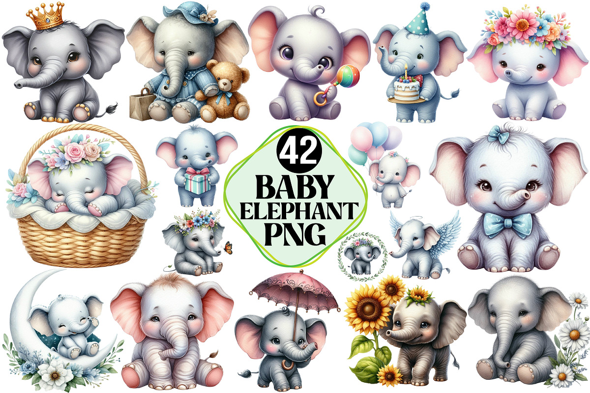 Baby Elephant Clipart, an Illustration by Pixels.Craft (Photo 1 of 7)