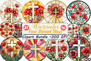 Poppy & Cross Faux Stained Glass, an Illustration by DreamCafeArt (Thumbnail 1 of 9)