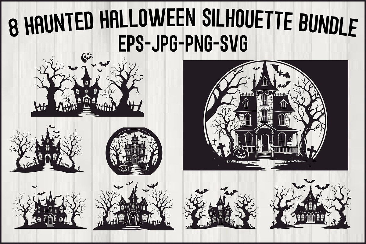 Haunted Halloween Silhouette Set, an Illustration by Creativeshirt (Photo 1 of 9)
