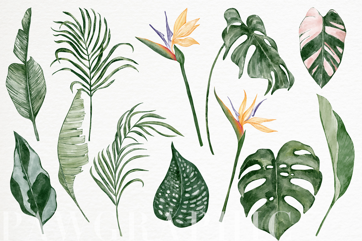 Tropical Flower Leaves. Tile Pattern, an Illustration by PawGraphic (Photo 3 of 6)