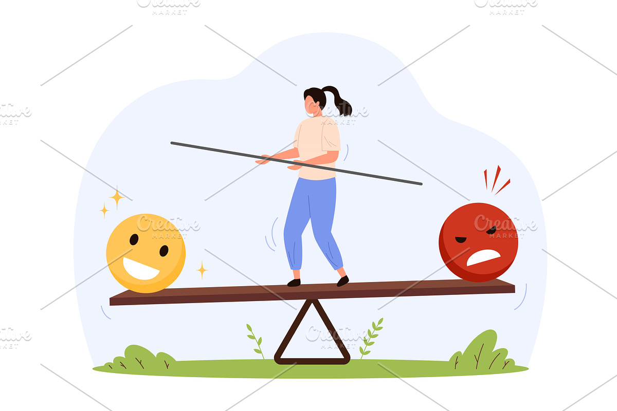 Balancing Emotions on Mental Health, an Object Illustration by Flashvector