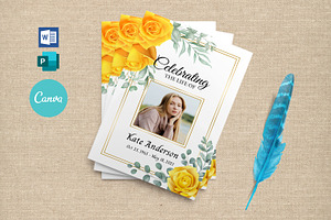 8 Page Yellow Rose Funeral Program