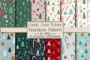Candy Cane Winter Seamless Pattern, an Illustration by DreamPrint404