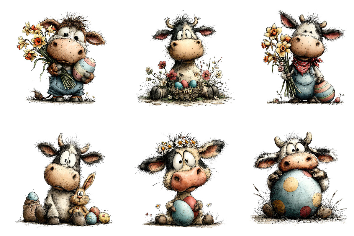 Whimsical Easter cow clipart, an Illustration by CreationArt (Photo 2 of 7)