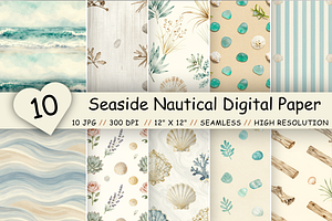 Seaside Nautical Digital Paper Pack, a Pattern Graphic by FloridPrintables