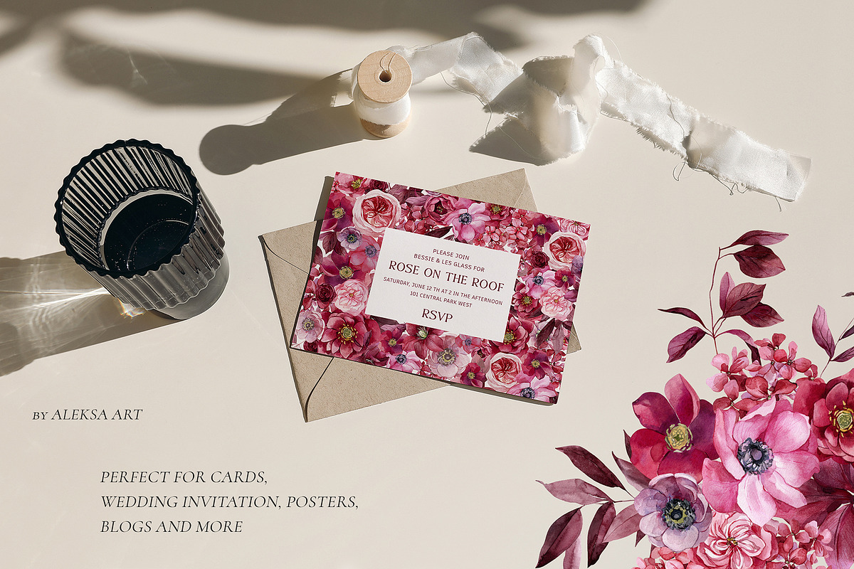 Viva MAGENTA floral collection, an Illustration by AleksaArt (Photo 7 of 15)