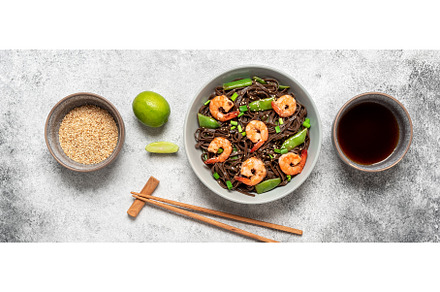 Stir fry buckwheat soba noodles with