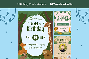 Zoo Birthday Invitations Templates, a Templates & Theme by TemplateCastleStore