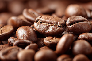 Close up of roasted coffee beans, a Food & Drink Photo by MistyDay