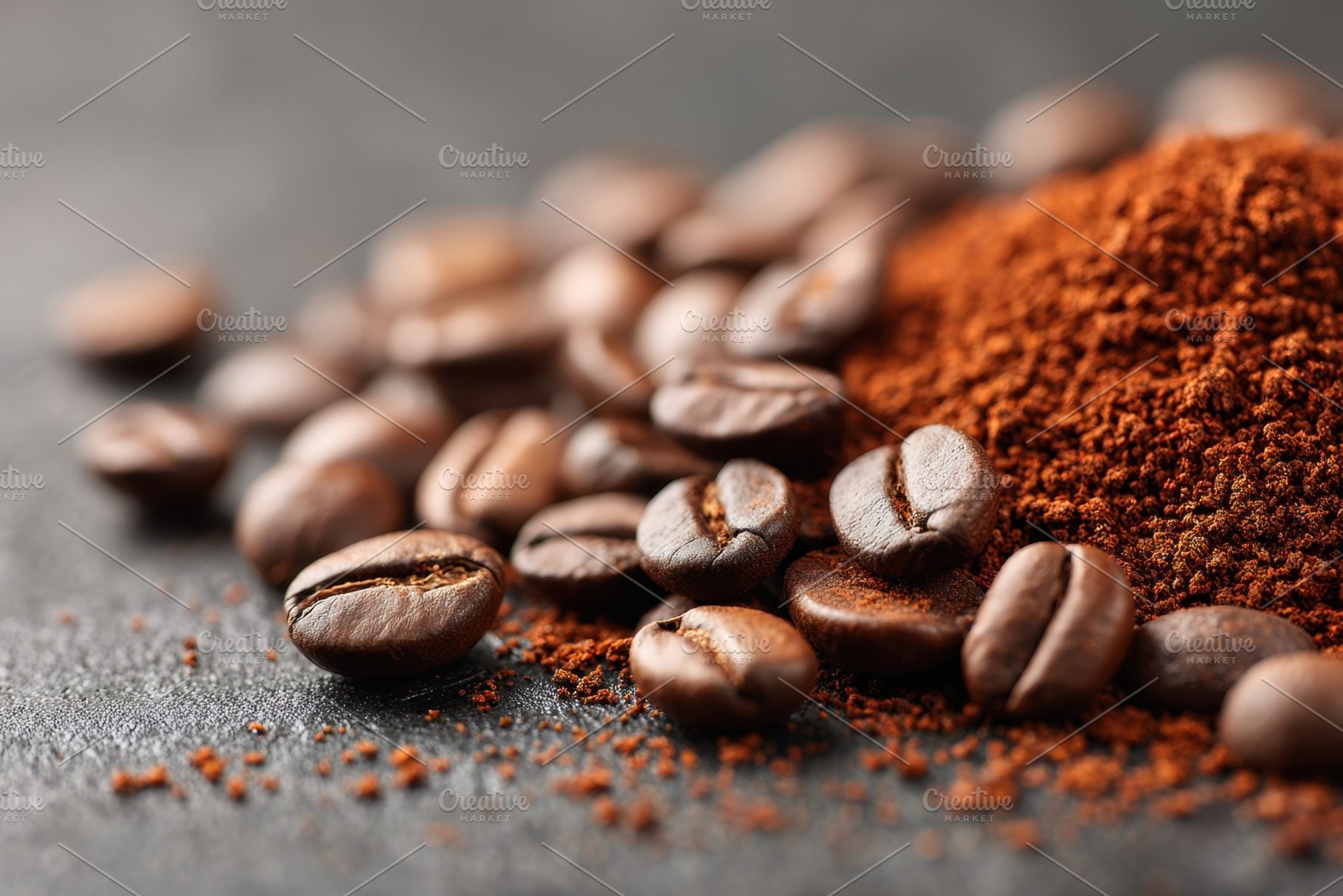 Coffee beans and ground coffee close-up, a Food & Drink Photo by AlyaAnd