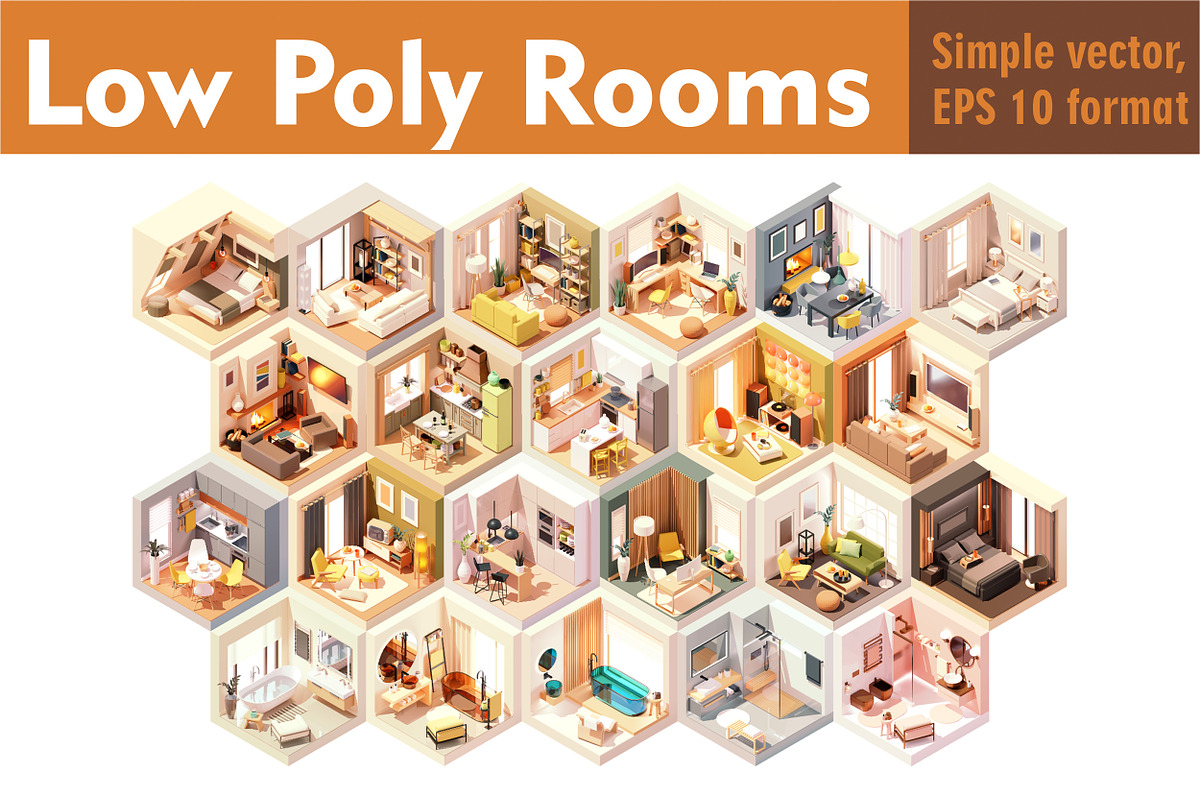 Vector isometric rooms, a Decorative Illustration by tele52 (Photo 1 of 23)