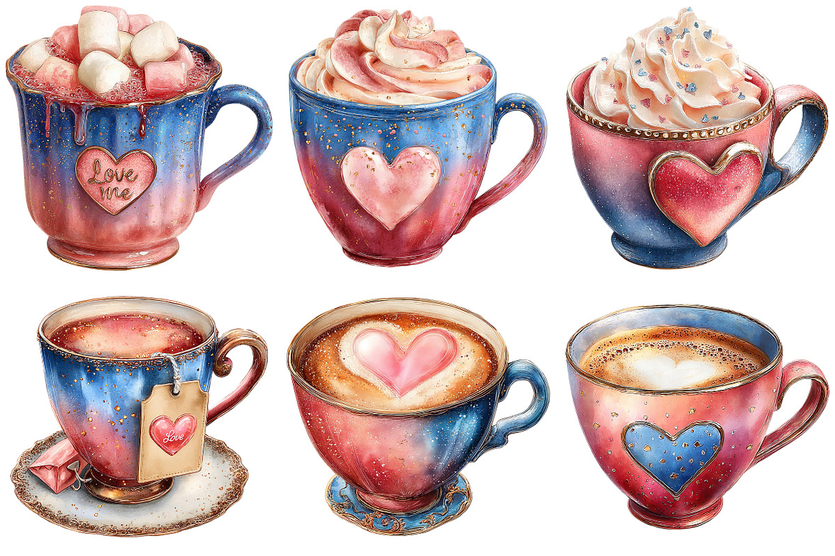 Valentines Coffee Cups Clipart, an Illustration by Craft Nest (Photo 7 of 9)