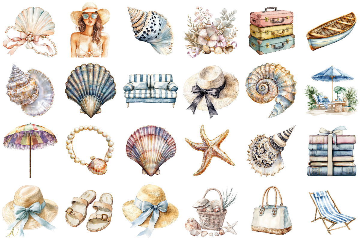 Watercolor Luxuries Coastal Clipart, an Illustration by designcity5 (Photo 2 of 5)