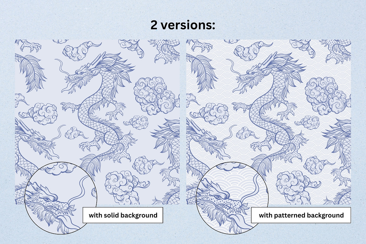 Pale Blue Chinese Dragon in Clouds, a Pattern Graphic by ilonitta (Photo 5 of 9)
