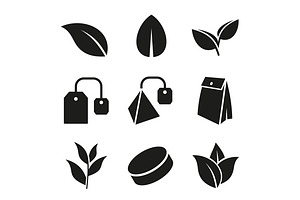 Tea Leaf And Bags Icons Set