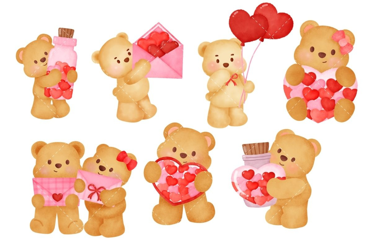 Cute Bear Valentine Clipart Set, an Animal Illustration by Nattapohncha (Photo 2 of 4)