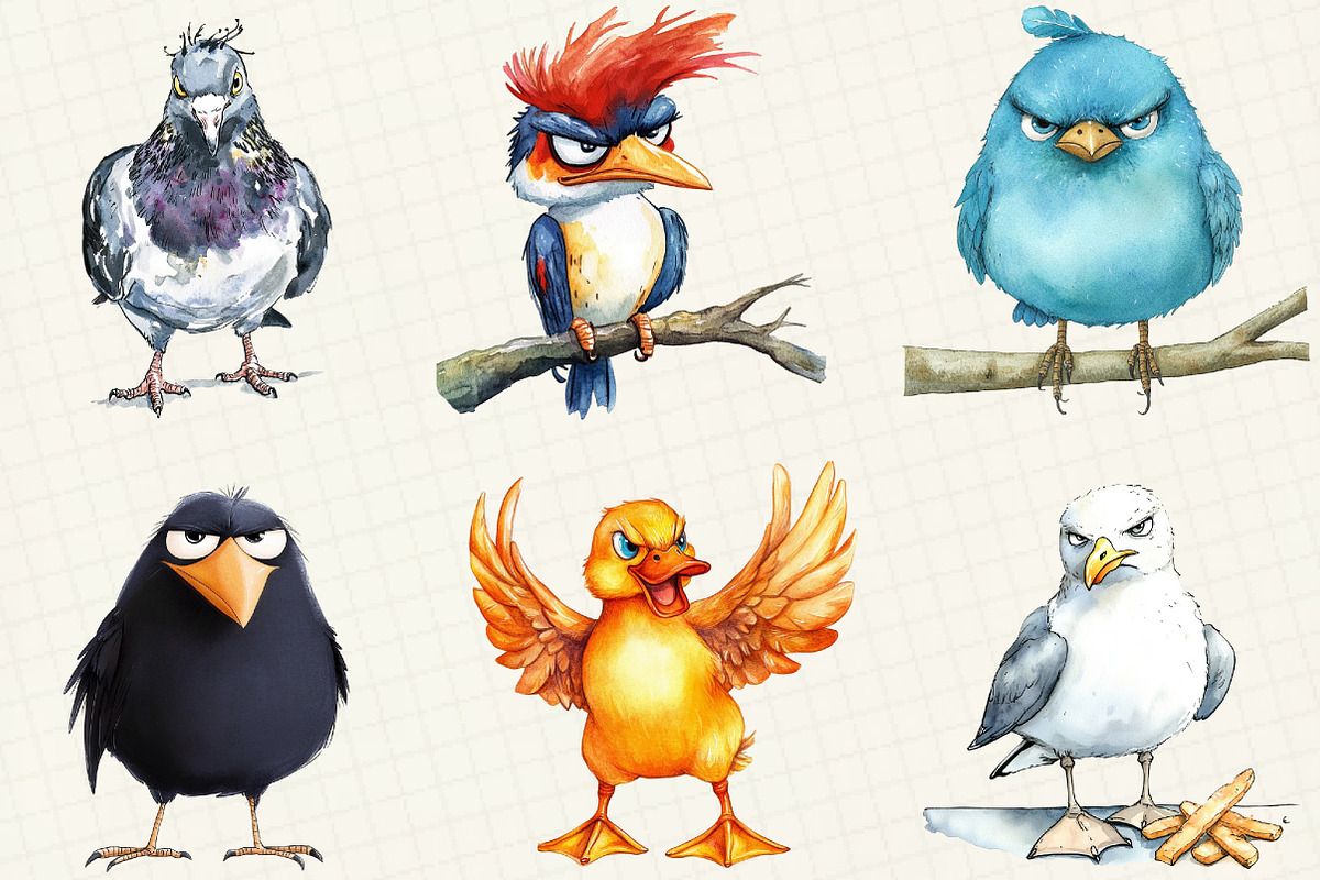 Funny Grumpy Birds Clipart, an Illustration by OK Design (Photo 2 of 5)