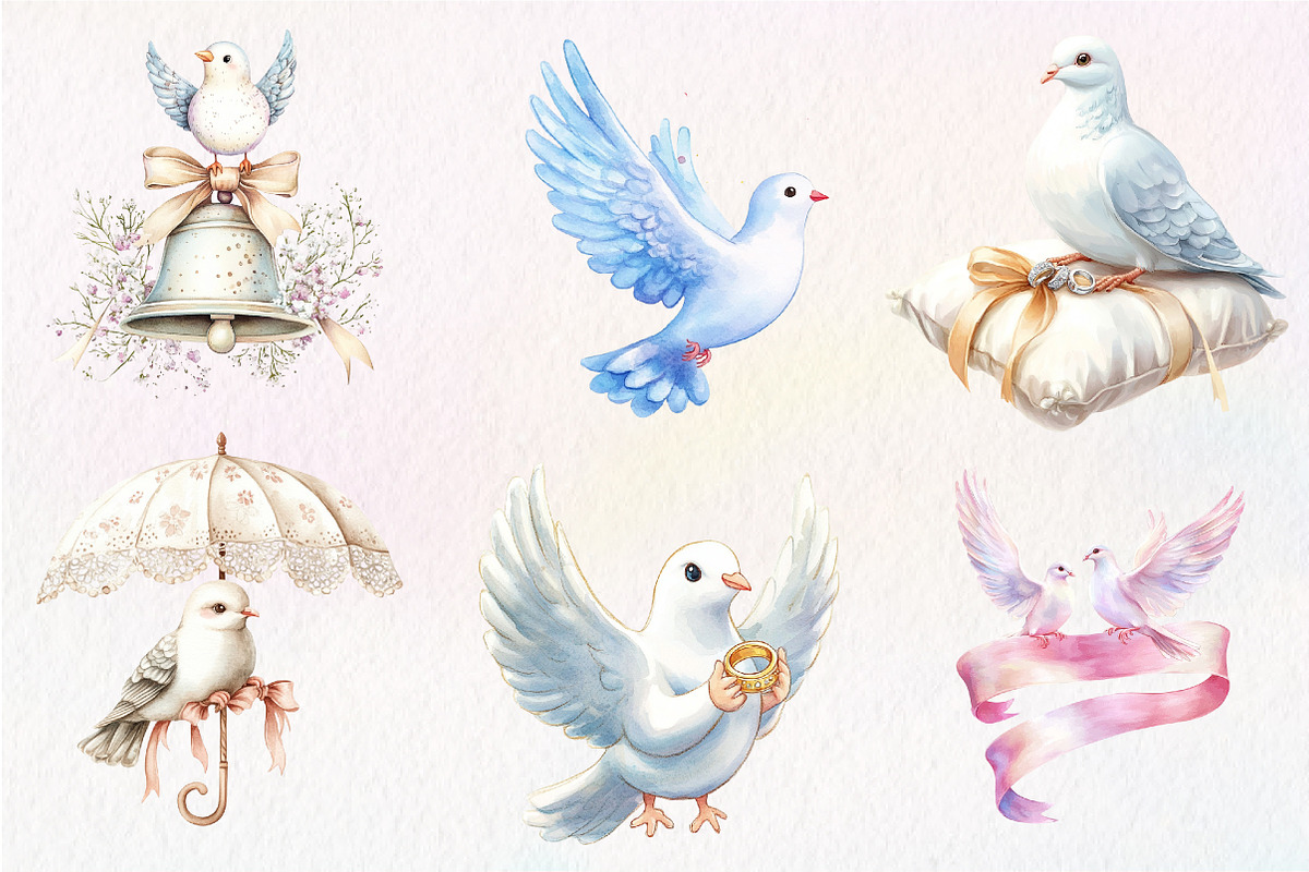 Summer Wedding Doves Clipart, an Illustration by CreationArt (Photo 2 of 9)