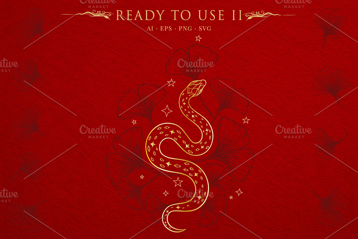Mystic Lunar Asian Snake Vector Set, an Animal Illustration by Christine Krahl (Photo 10 of 12)