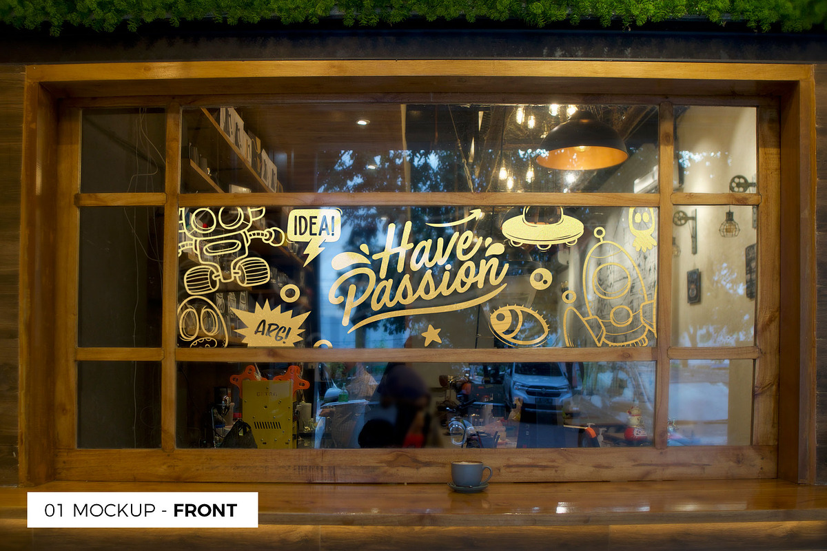 3 Cafe Glass Sticker Decals Mockup, a Product Mockup by MockUpgrade (Photo 4 of 7)
