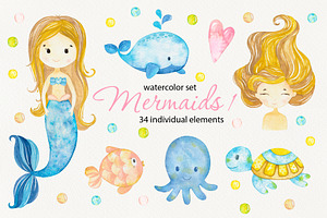 Mermaids 1. Watercolor Set