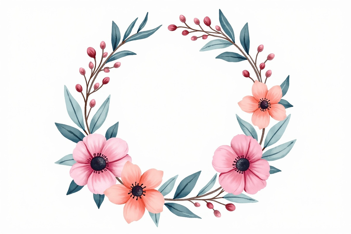 floral wreath, watercolor flowers,, a Graphic by Creativeshirt (Photo 8 of 11)