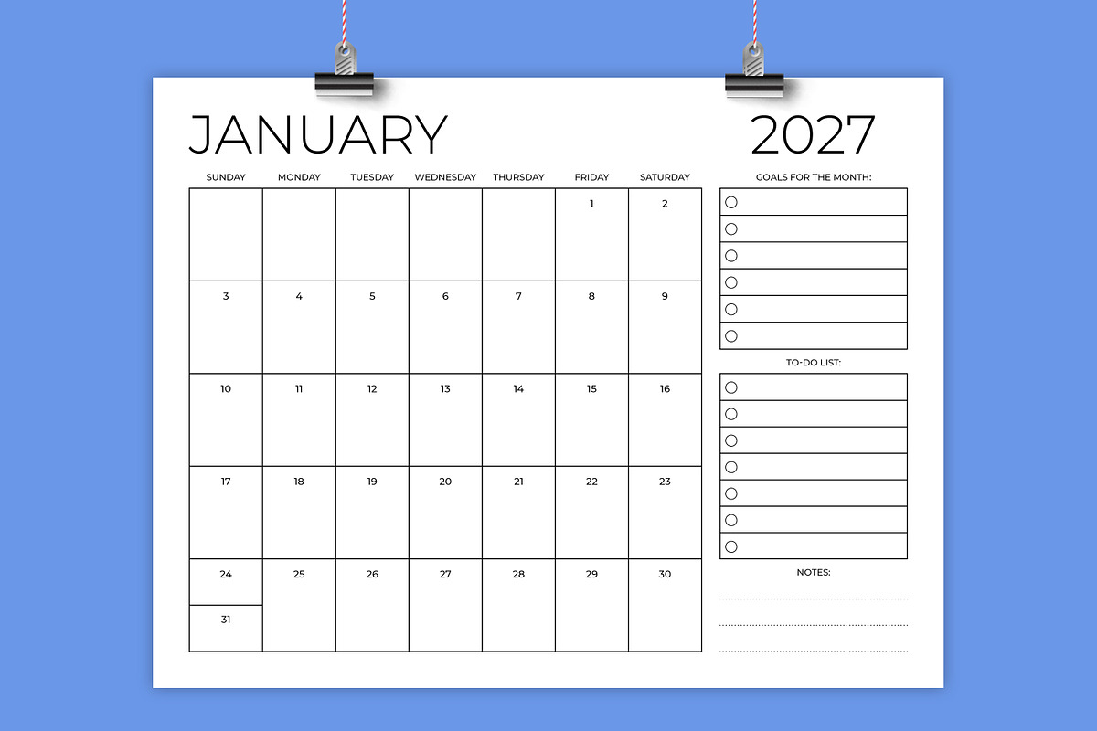 2027 8.5 x 11 Inch Calendar Planner