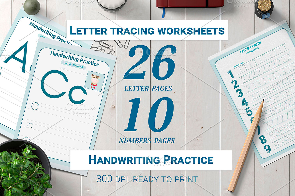 Letter tracing worksheets, an Animal Illustration by Iryna Danyliuk (Photo 1 of 7)