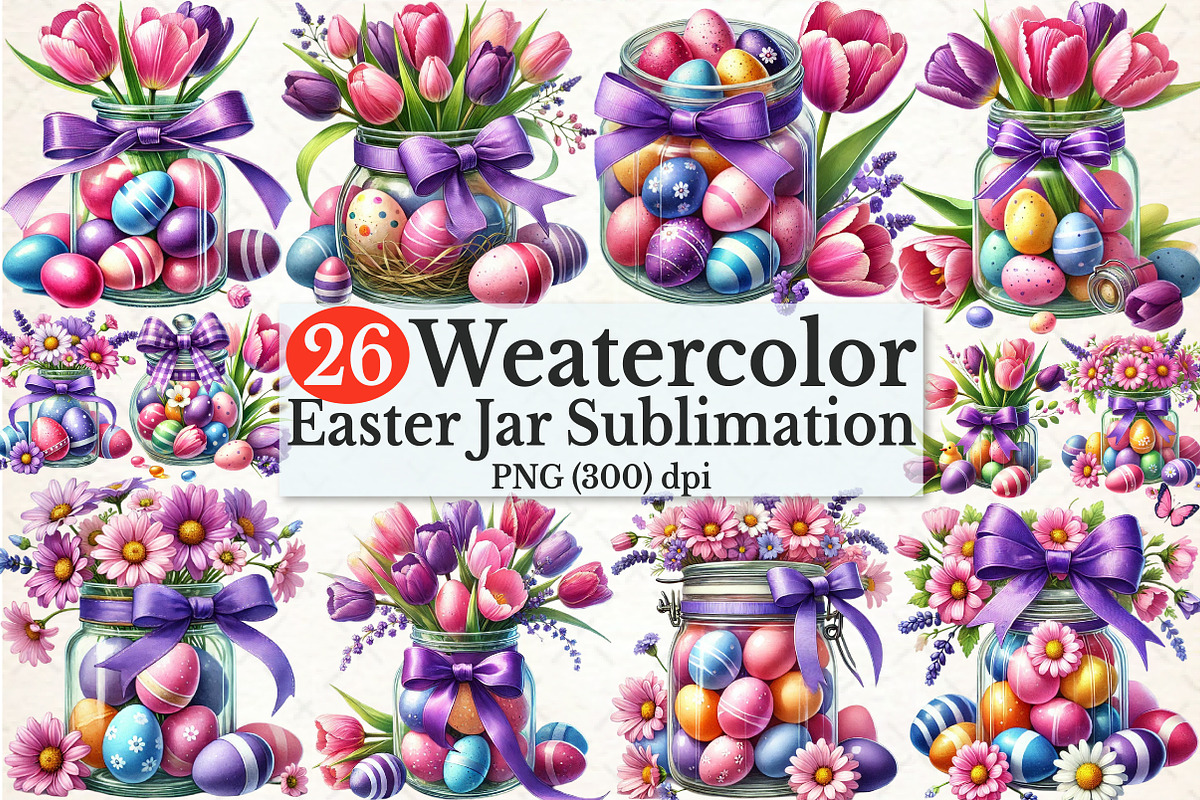 Watercolor Easter Jar Sublimation Cl, an Illustration by Rose Art (Photo 1 of 3)