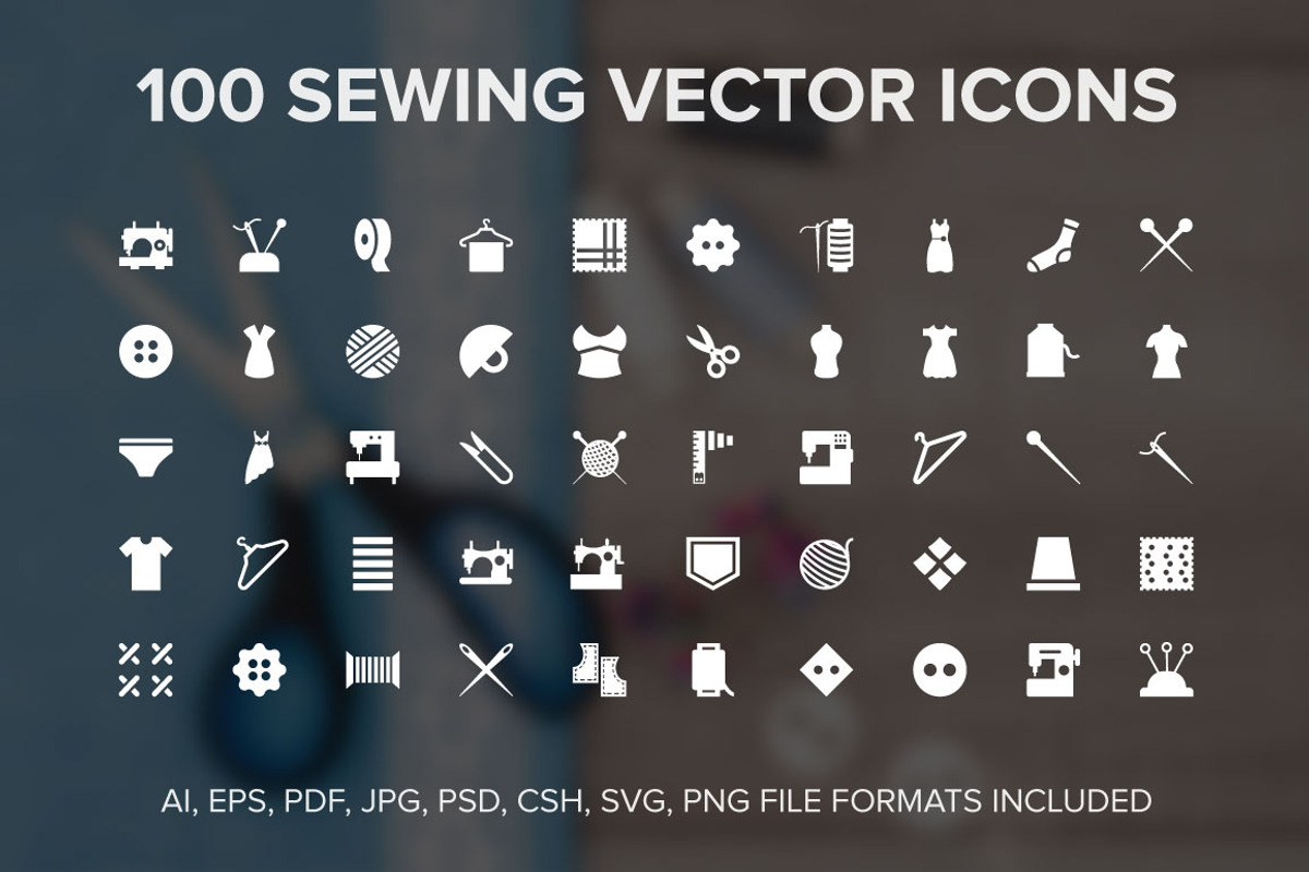 100 Sewing Vector Icons, a Solid Icon by Vectors Market (Photo 1 of 2)