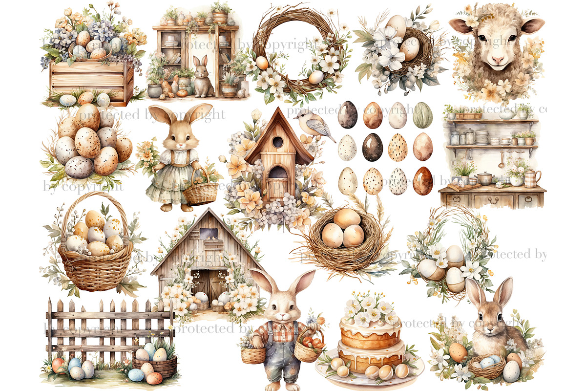 Rustic Easter Clipart Spring Clipart, an Animal Illustration by GlamArtZhanna (Photo 3 of 6)