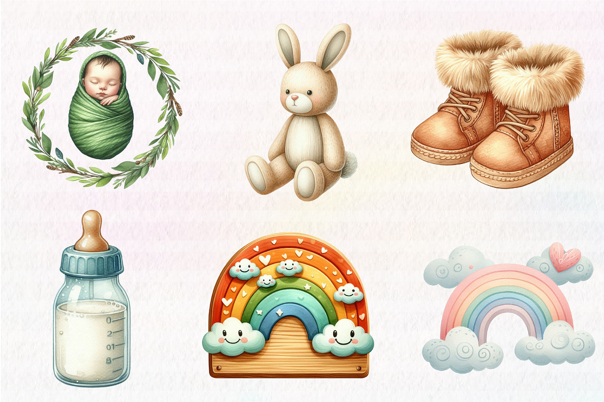 Neutral Baby Watercolor Clipart, an Illustration by CreationArt (Photo 5 of 5)