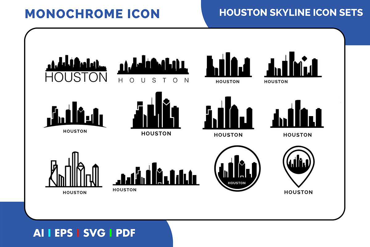 Houston Texas Skyline Icon Set, a Solid Icon by Fontmine Studio (Photo 1 of 3)