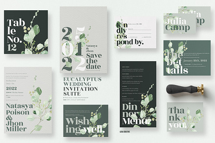 Eucalyptus Wedding Invitation Suite, an Invitation Template by Azka Creative