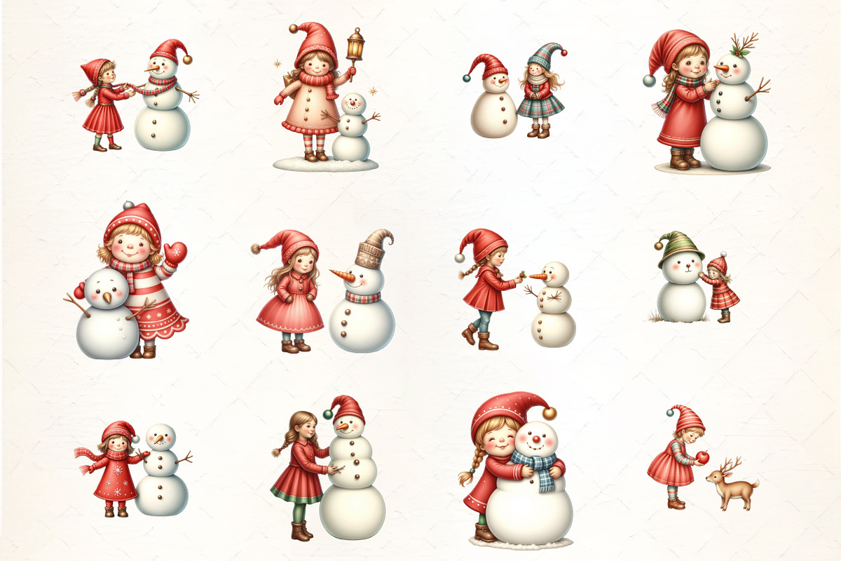 Vintage Christmas PNG, Girl with Sno, an Illustration by CrexoraLab (Photo 5 of 5)