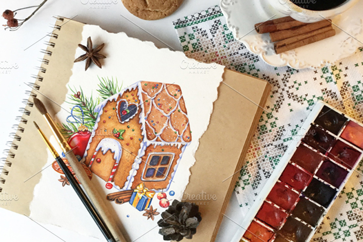 Christmas Watercolor Cards, a Decorative Illustration by Imaginasty (Photo 4 of 5)