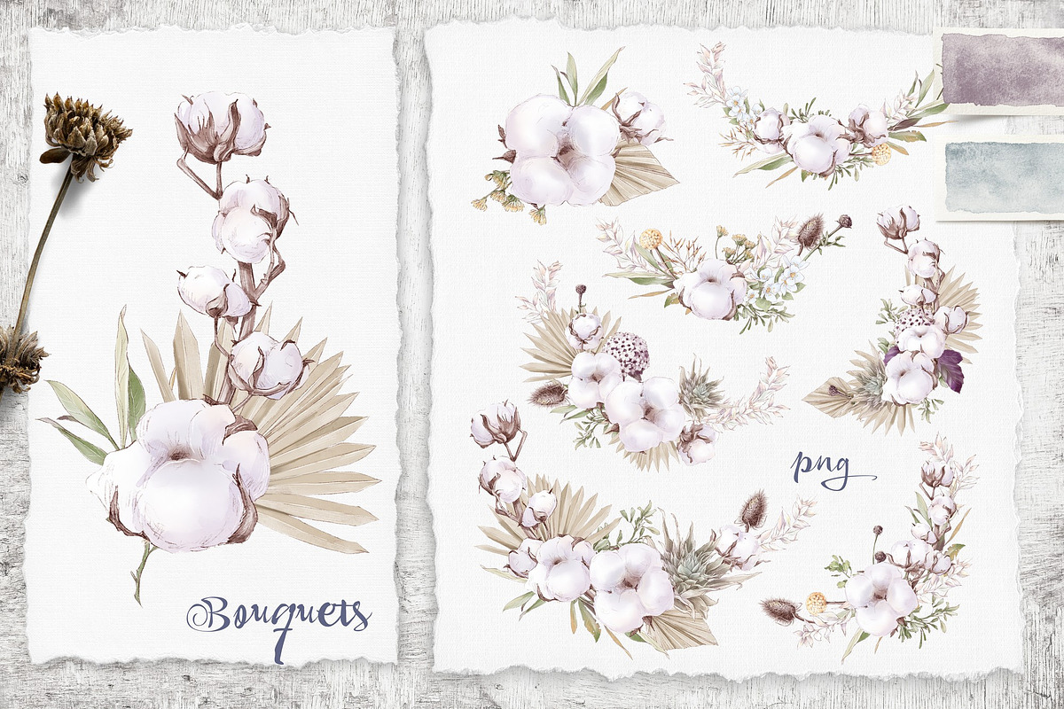 Watercolor Sunflowers and Cotton, an Illustration by Yuliya Art (Photo 8 of 24)