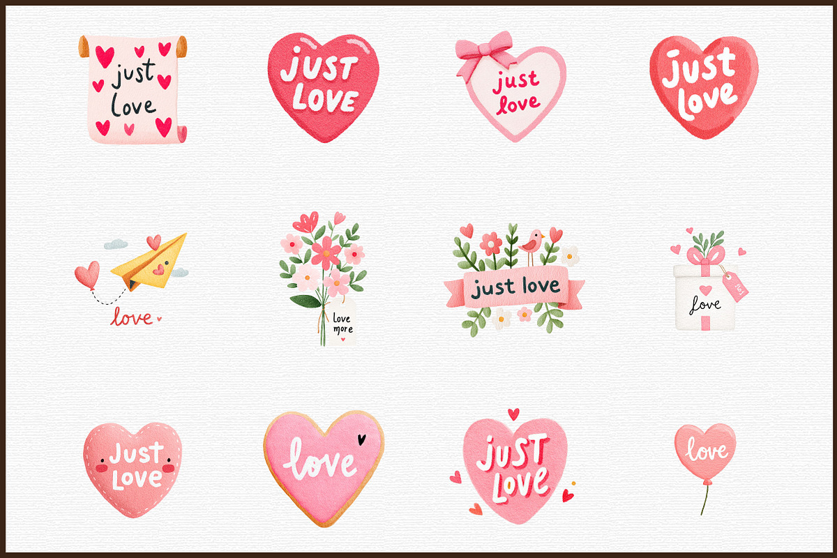Just Love Valentine Clipart Set, an Illustration by Sublimation Artist (Photo 3 of 6)