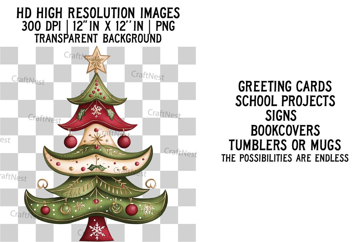 Whimsy Christmas Tree Clipart, an Illustration by Craft Nest (Photo 2 of 6)