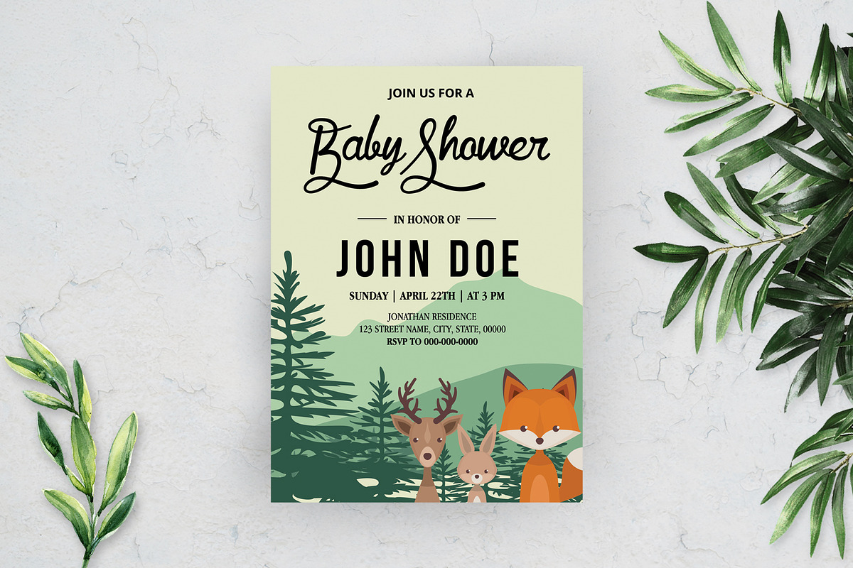 Woodland Baby Shower Template Suite, an Invitation Template by SmmrDesign (Photo 3 of 5)