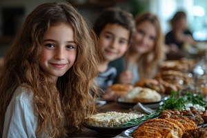 Children enjoying a festive meal tog, a Photo by Tanuart
